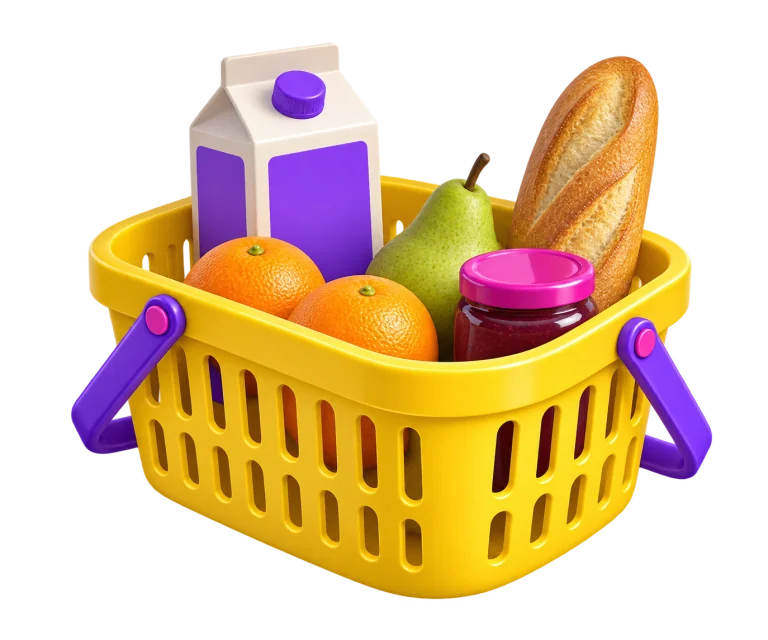 Cesta amarela com compras de mercado